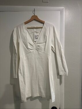A.L.C. Cream V-Neck Long Sleeve Mini Dress